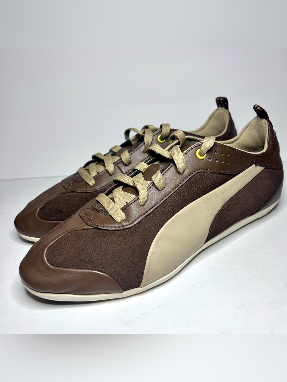Puma Replicatch Men’s Trainers US 8.5 Chocolate Brown Beige White Sneakers